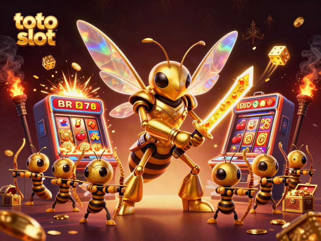 Engage in thrilling toto slot action with a vibrant 3D casino scene featuring a golden hornet samurai.