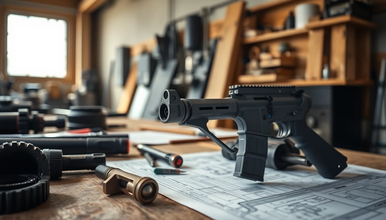 Inspecting an AR 9 trigger mechanism with precision tools and detailed schematics.