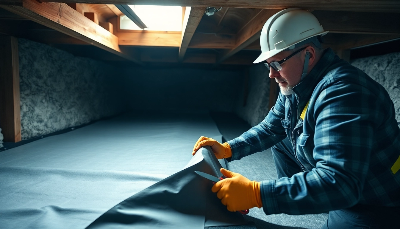 Ensure effective vapor barrier installation while working in a crawl space with proper tools.