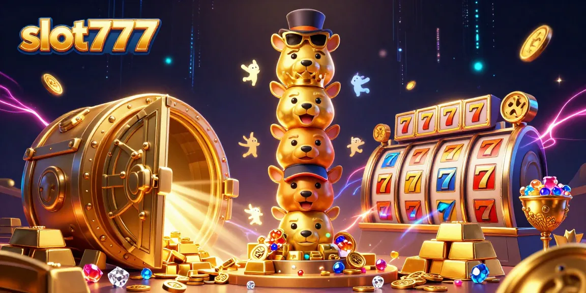 Experience the thrill of slot777 as vibrant casino elements dance around a golden totem pole.