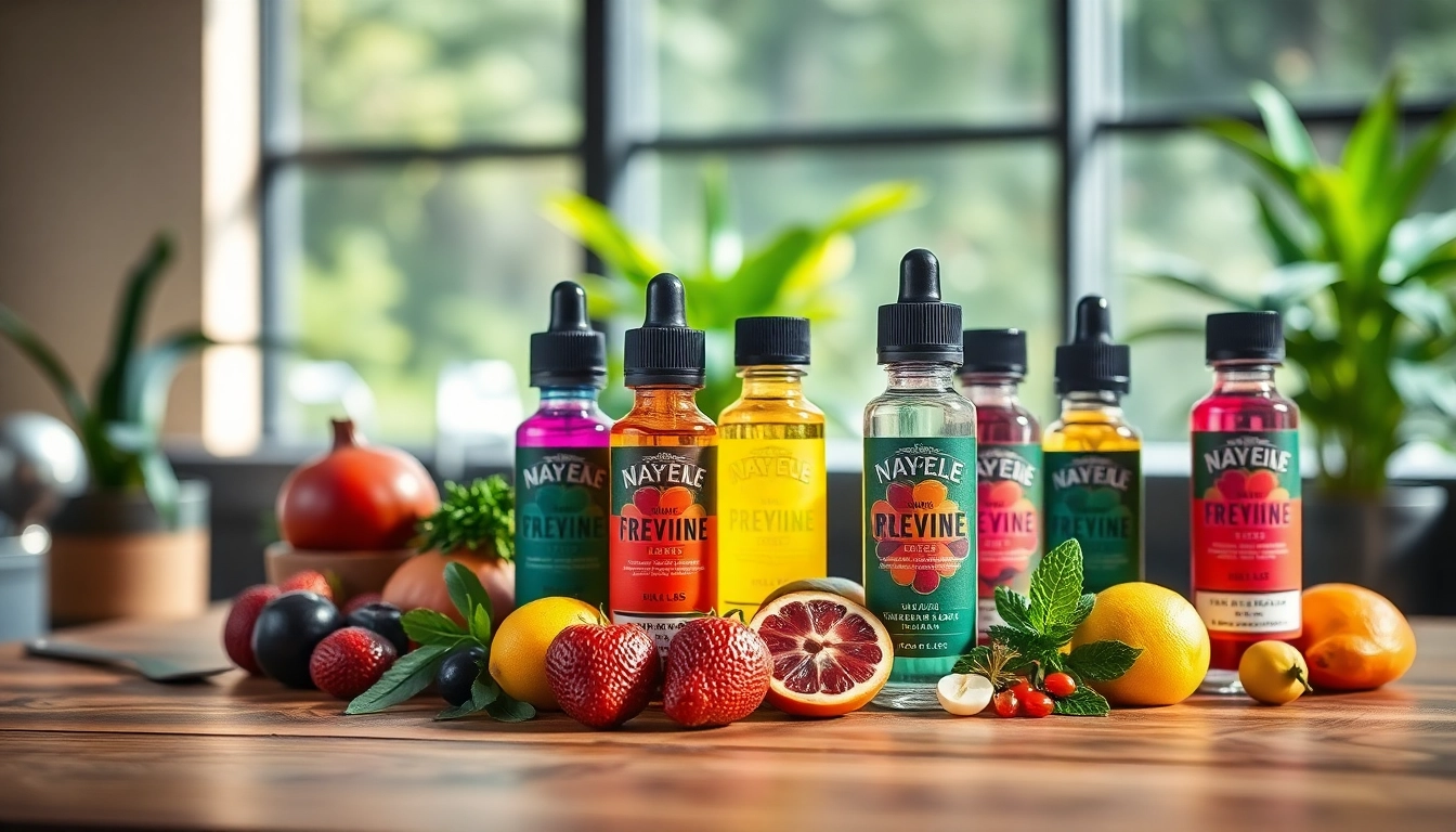 Genießen Sie vape ohne nikotin mit farbenfrohen E-Liquids auf einem stilvollen Holztablett.