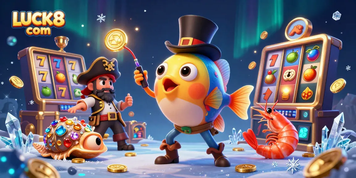 Spin the reels at LUCK8 com in this vibrant, engaging 3D casino illustration filled with dynamic action.