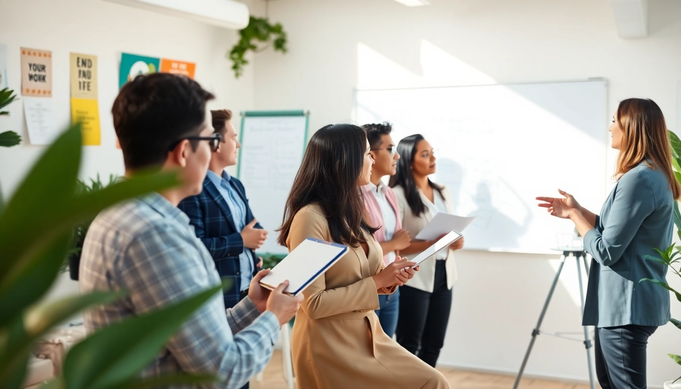 Engaged professionals in a coaching session focusing on professional development coaching in a bright office.