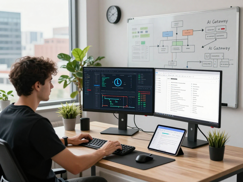Waygrid API management workspace with real-time analytics and security dashboards, showcasing a professional software engineer's focus on innovation.
