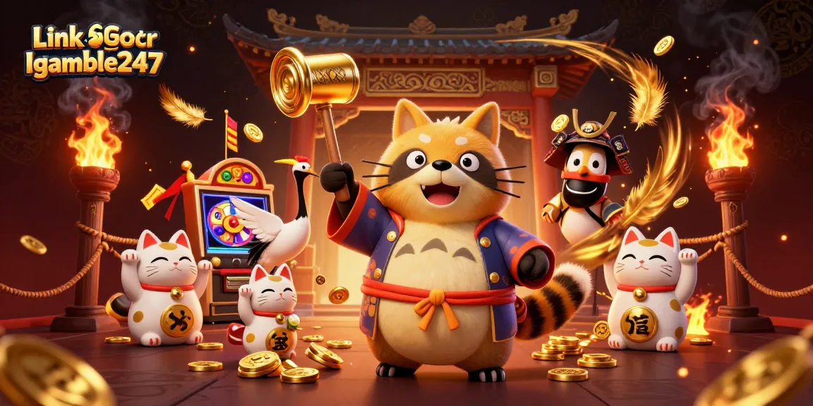 Spin the reels at Link Slot Gacor Igamble247 with lucky tanuki and fortune cats, celebrating winnings.