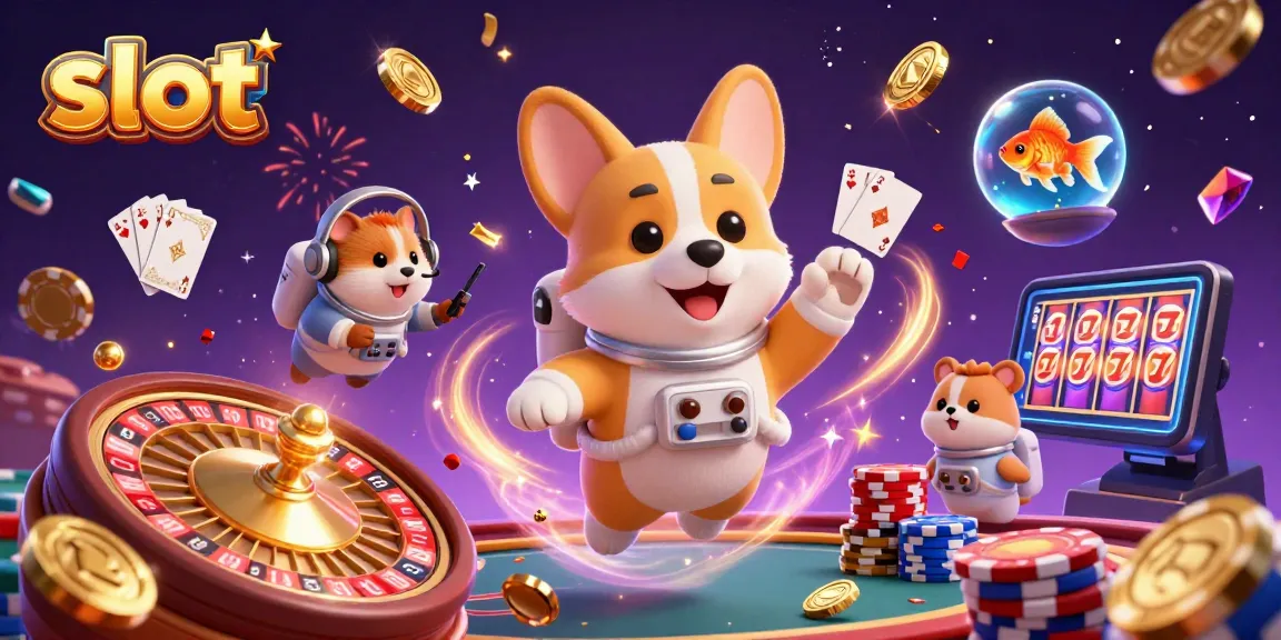 Mengguncang slot dengan animasi 3D luar angkasa, koin emas dan permainan kasino melayang