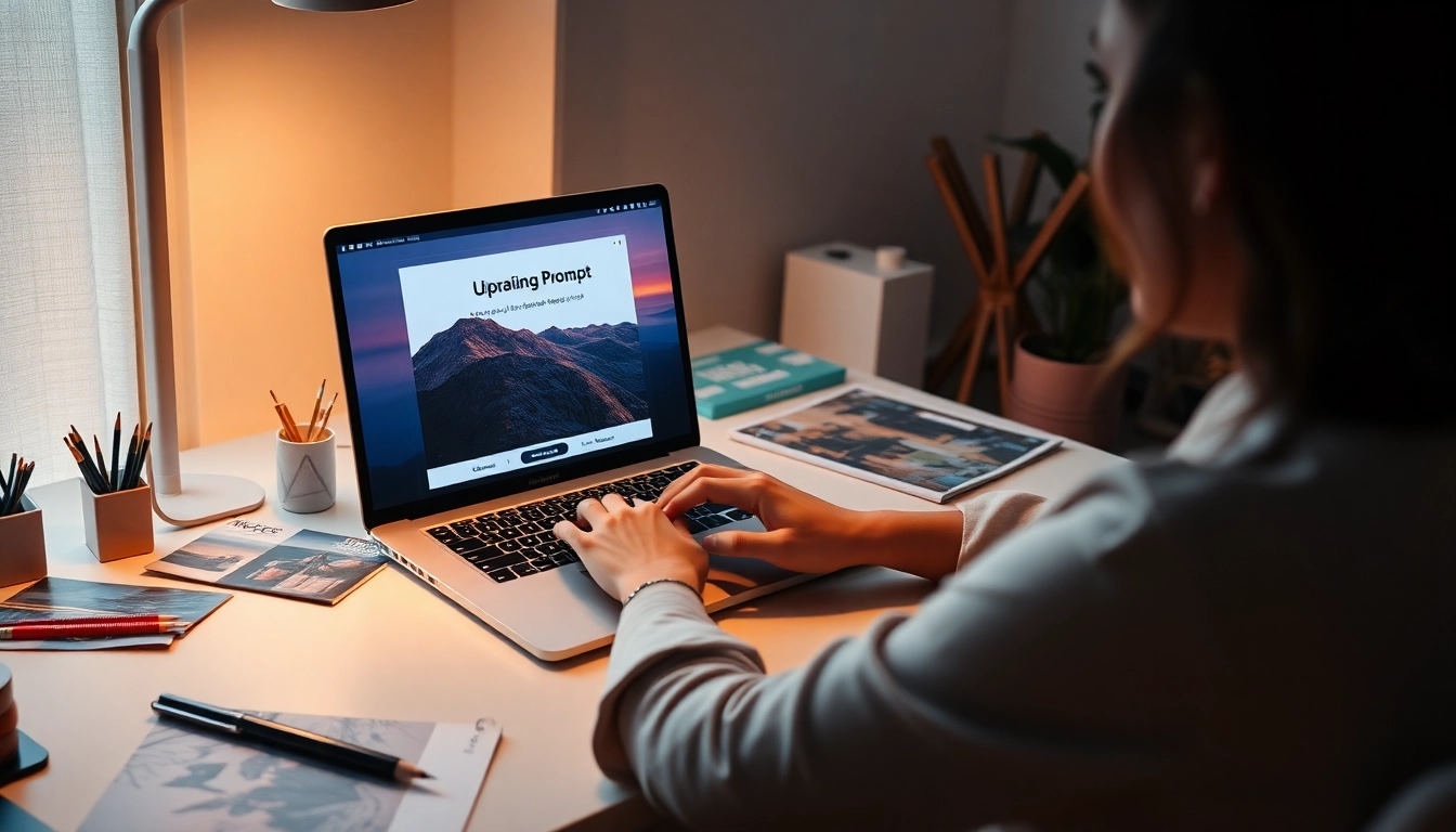 Image to prompt ai showing a user engaging with an AI image generator on a sleek laptop.