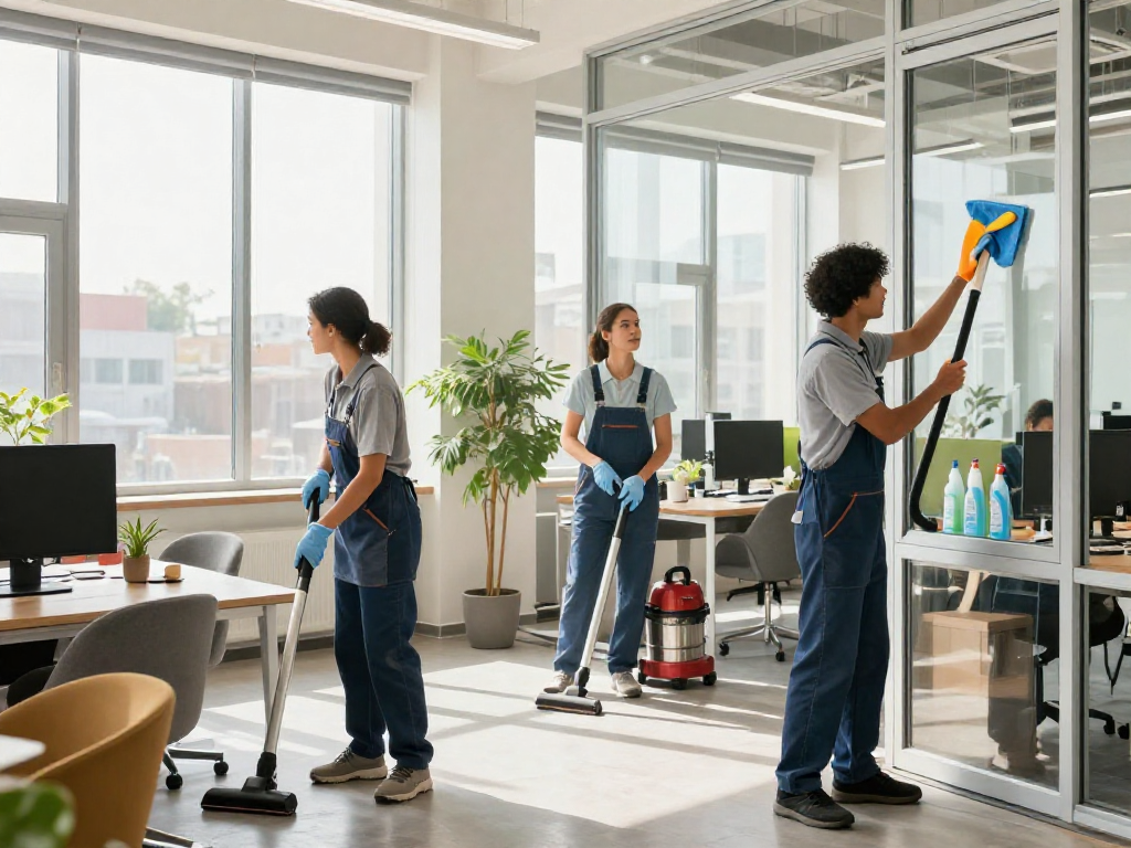 Professionelle Reinigungsfirma in Dortmund führt Reinigung in modernem Büro durch.