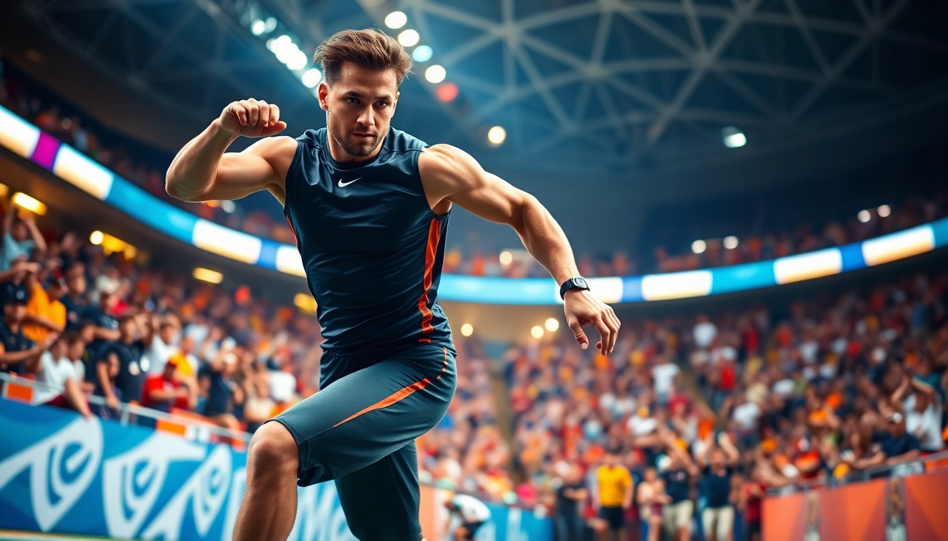 Aktiver Athlet in Sportausrüstung zeigt phantom athletics Fähigkeiten im Stadion.