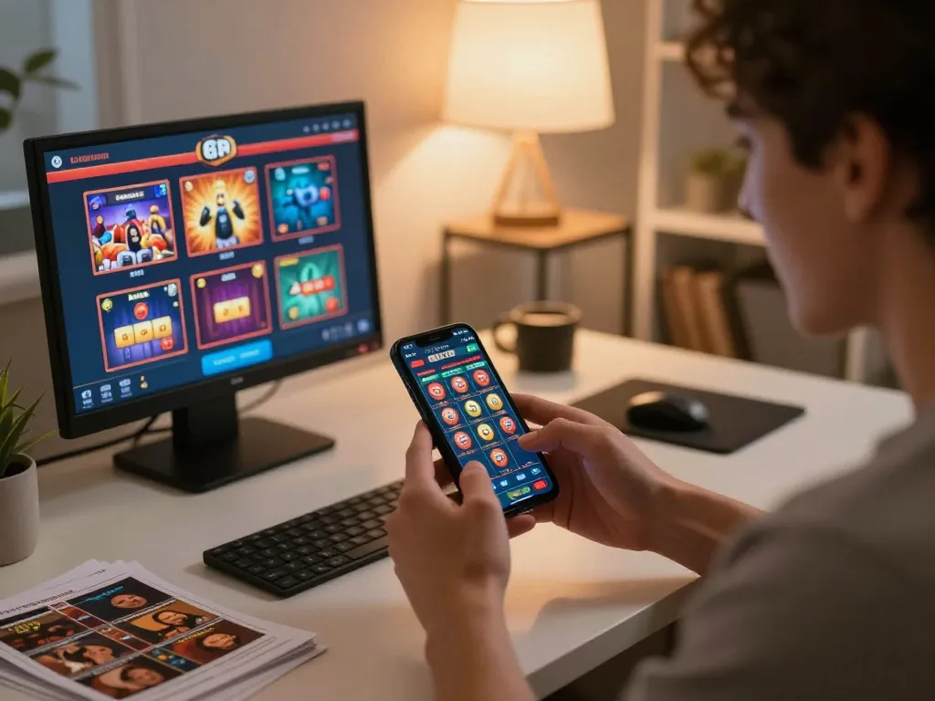 Situs slot gaming excitement on mobile app during a cozy home evening