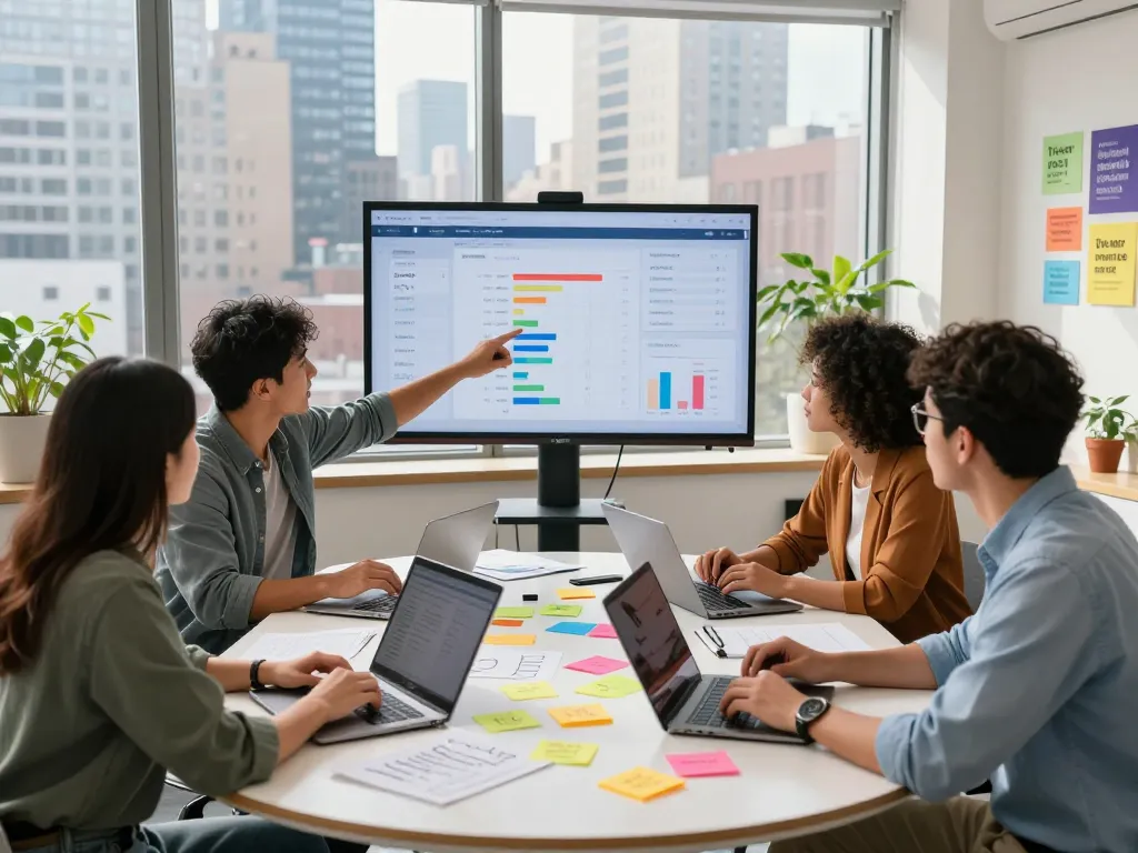 SEO Company in NYC team discussing analytics in vibrant office