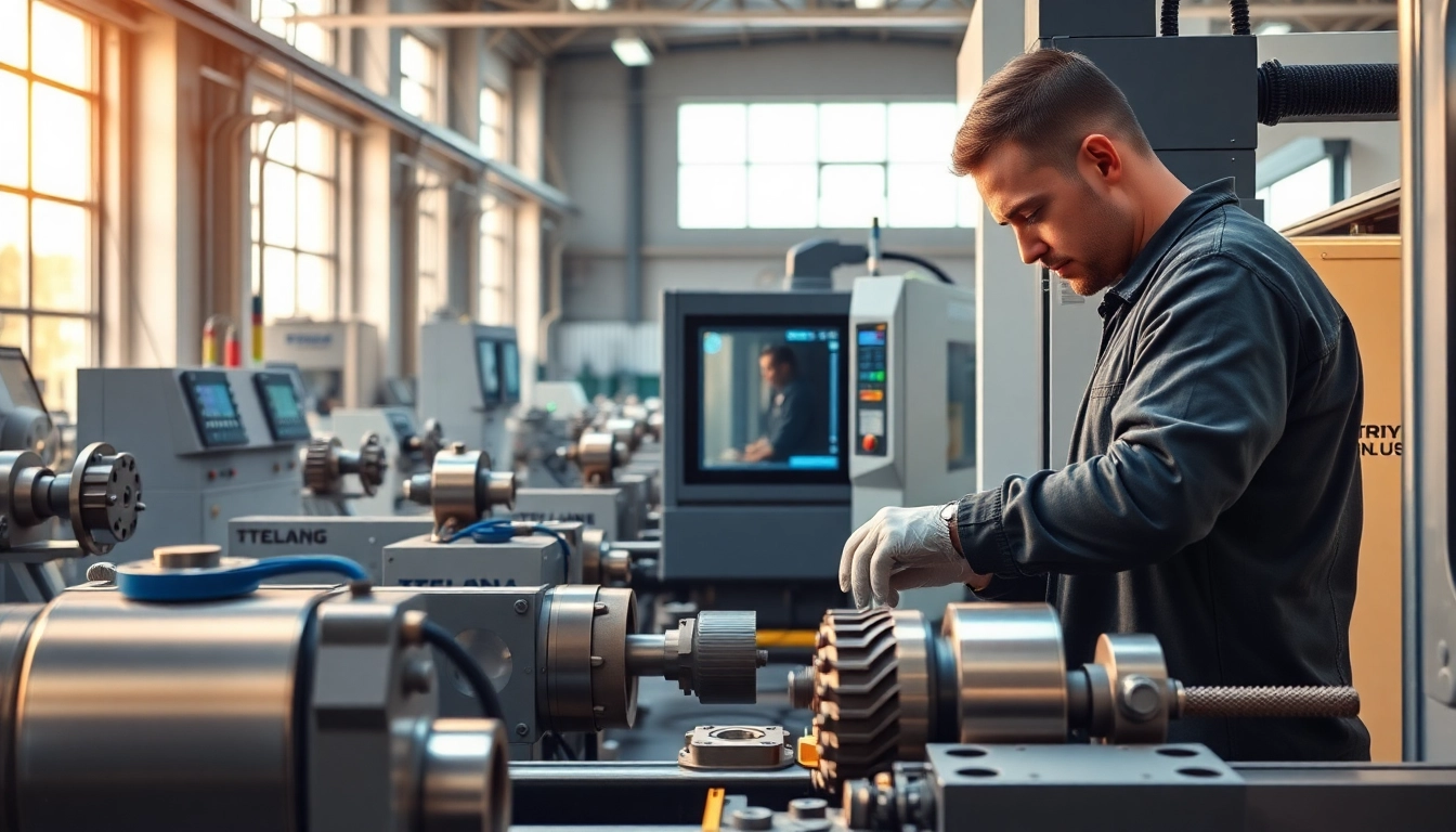Professional custom part manufacturer showcasing CNC machining process in a modern workshop.