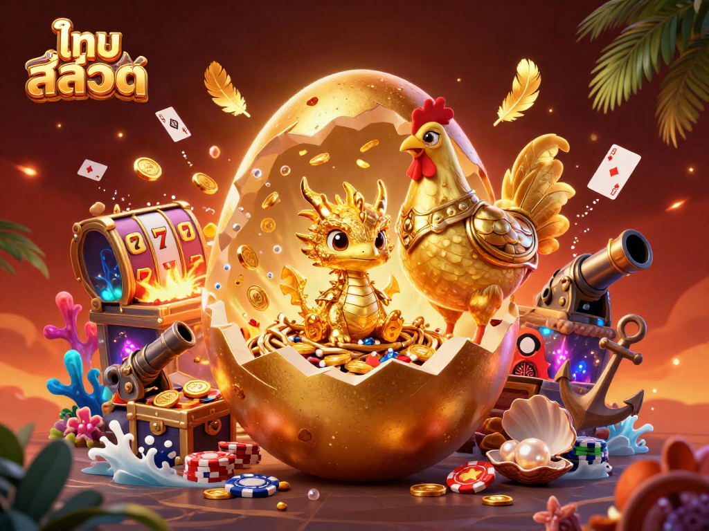 Engage in ไทย สล็อต with a vibrant scene showcasing a dragon, poker chips, and gaming elements for excitement.