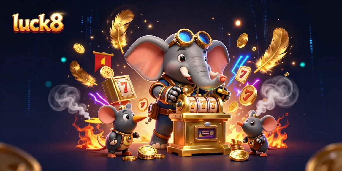 Engage with luck8's thrilling slots and casino adventures featuring a winning elephant engineer.