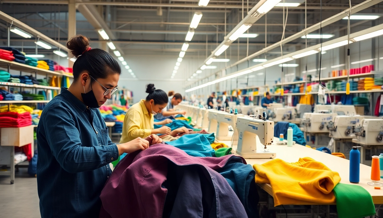 Engaging production line of private label clothing manufacturers creating high-quality garments.