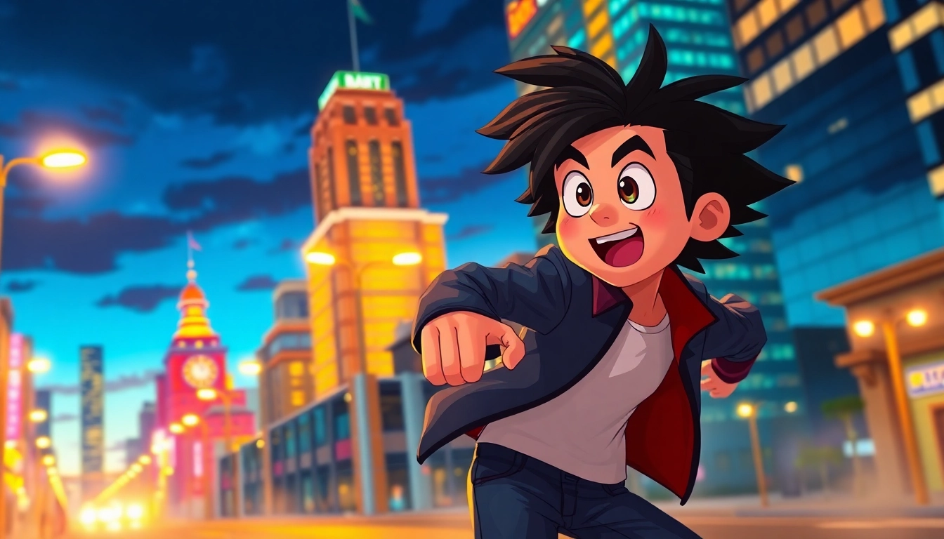 Erstellen Sie faszinierende 2D Animationen mit einem dynamischen Charakter, der in einer lebendigen Stadt spielt.
