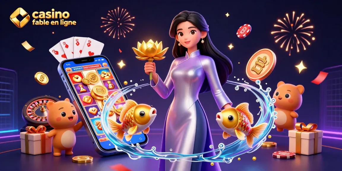 Vivez des moments palpitants dans un casino fiable en ligne avec une élégante illustration 3D d'une femme asiatique dynamique et des éléments de jeu captivants.