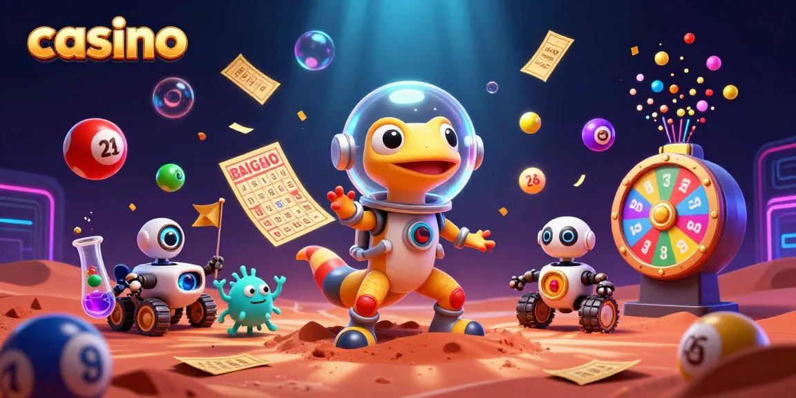 Experience the vibrant world of casino gaming in this Martian-themed 3D illustration.