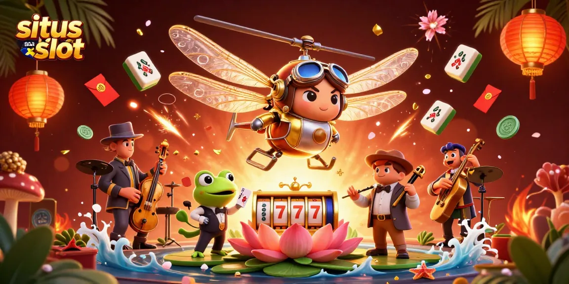 Mainkan situs judi slot terbaik dengan ilustrasi kasino memukau dan karakter menarik di latar belakang cerah