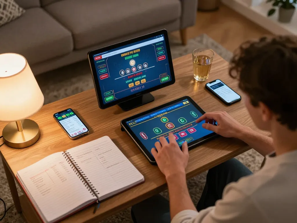 Engaging live dealer blackjack gameplay on https://n188.build/ tablet in a cozy home setup.