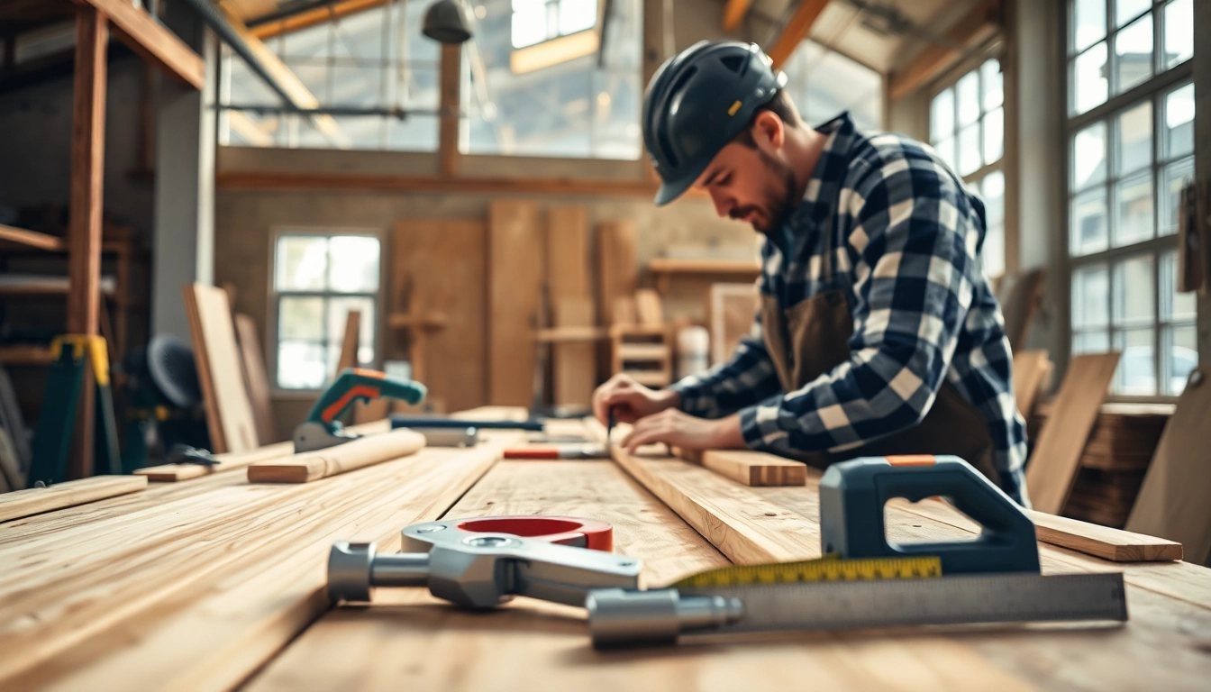 A carpenter demonstrates skills in a workshop during a Carpentry Apprenticeship Near Me.