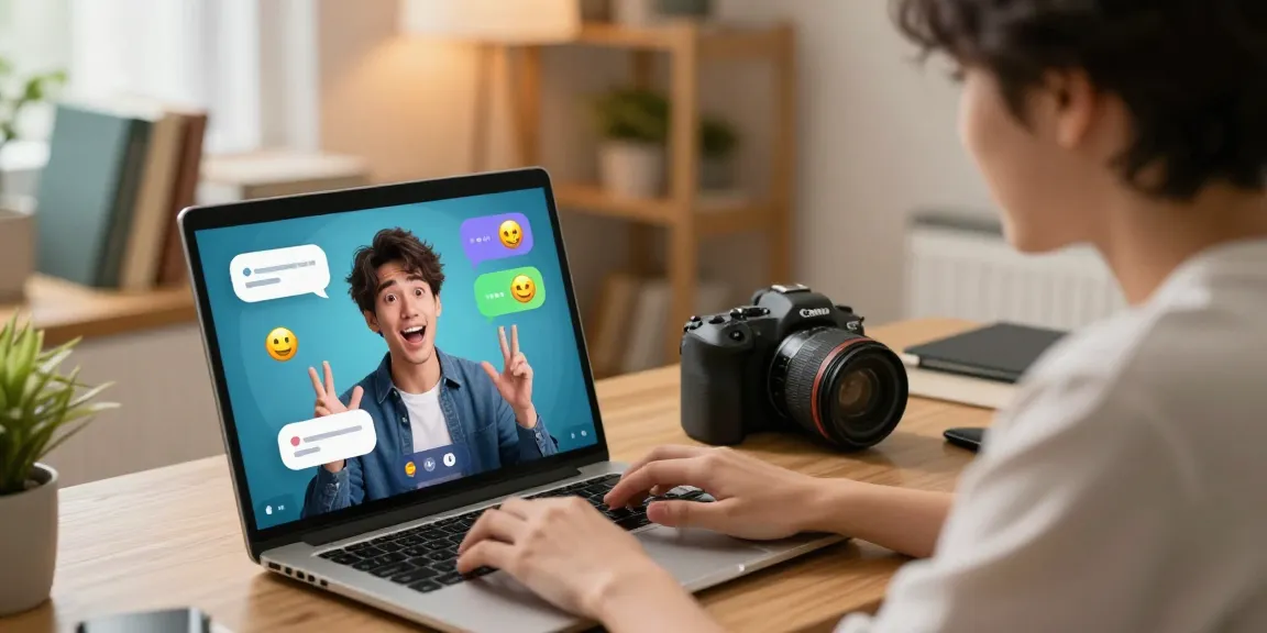 Engaging moment of a user interacting with crush on ai in a cozy workspace, showcasing vibrant chat interface and emotional connection.