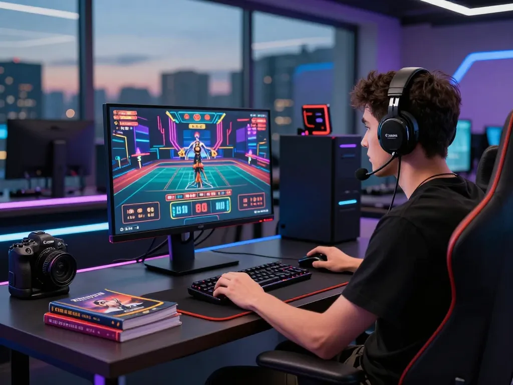Exciting online baccarat gaming setup featuring a player engaged in a high-stakes game with colorful graphics