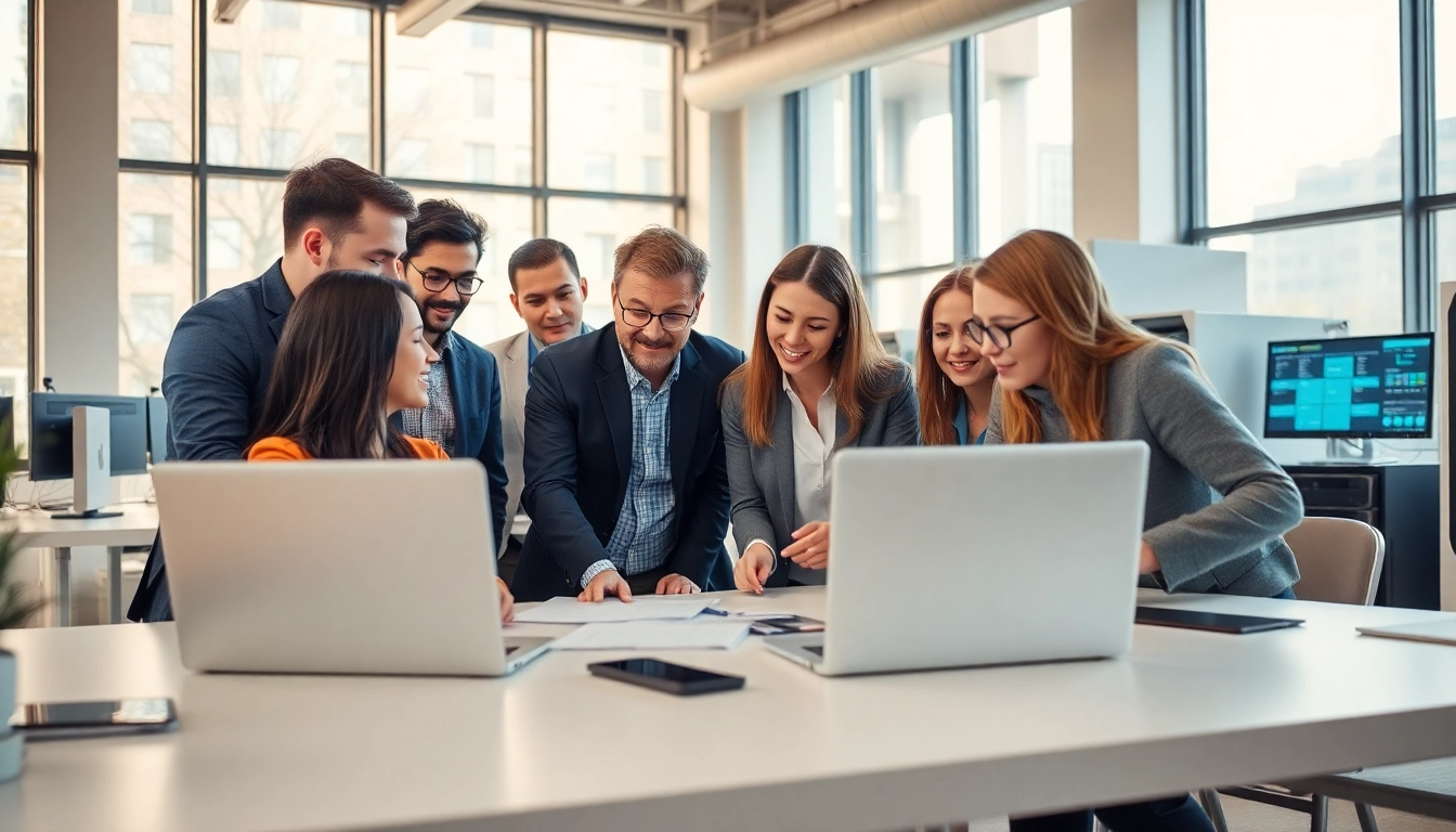 Engaged professionals providing managed IT services near me in a modern office setting.