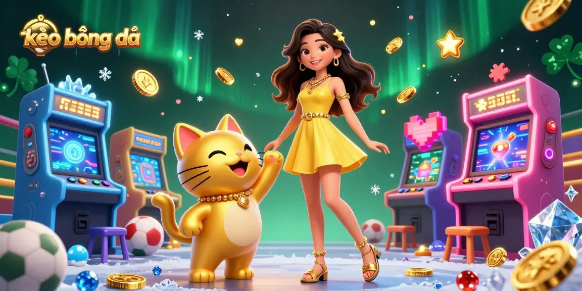 Bet on kèo bóng đá with a joyful Asian woman and a lucky cat mascot in a vibrant casino scene.