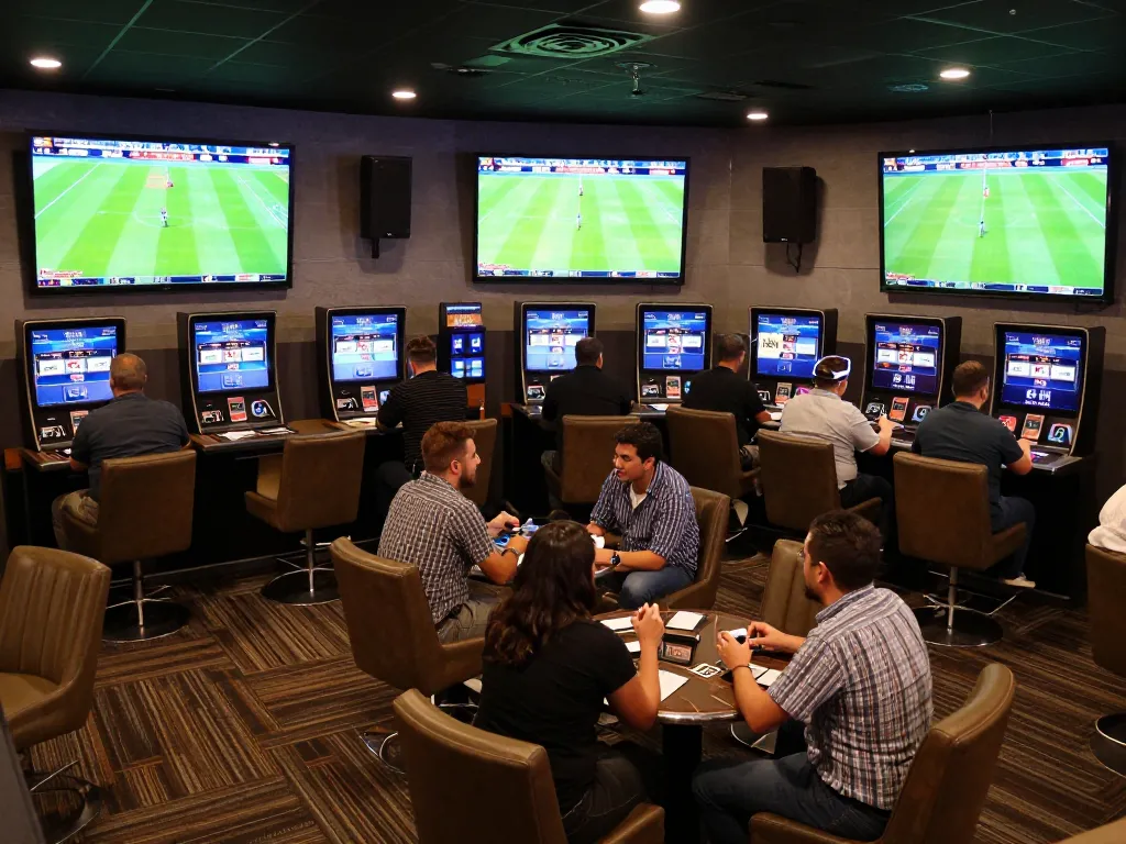 Kèo nhà cái 55 featured in a lively sports betting lounge with active bettors discussing strategies.