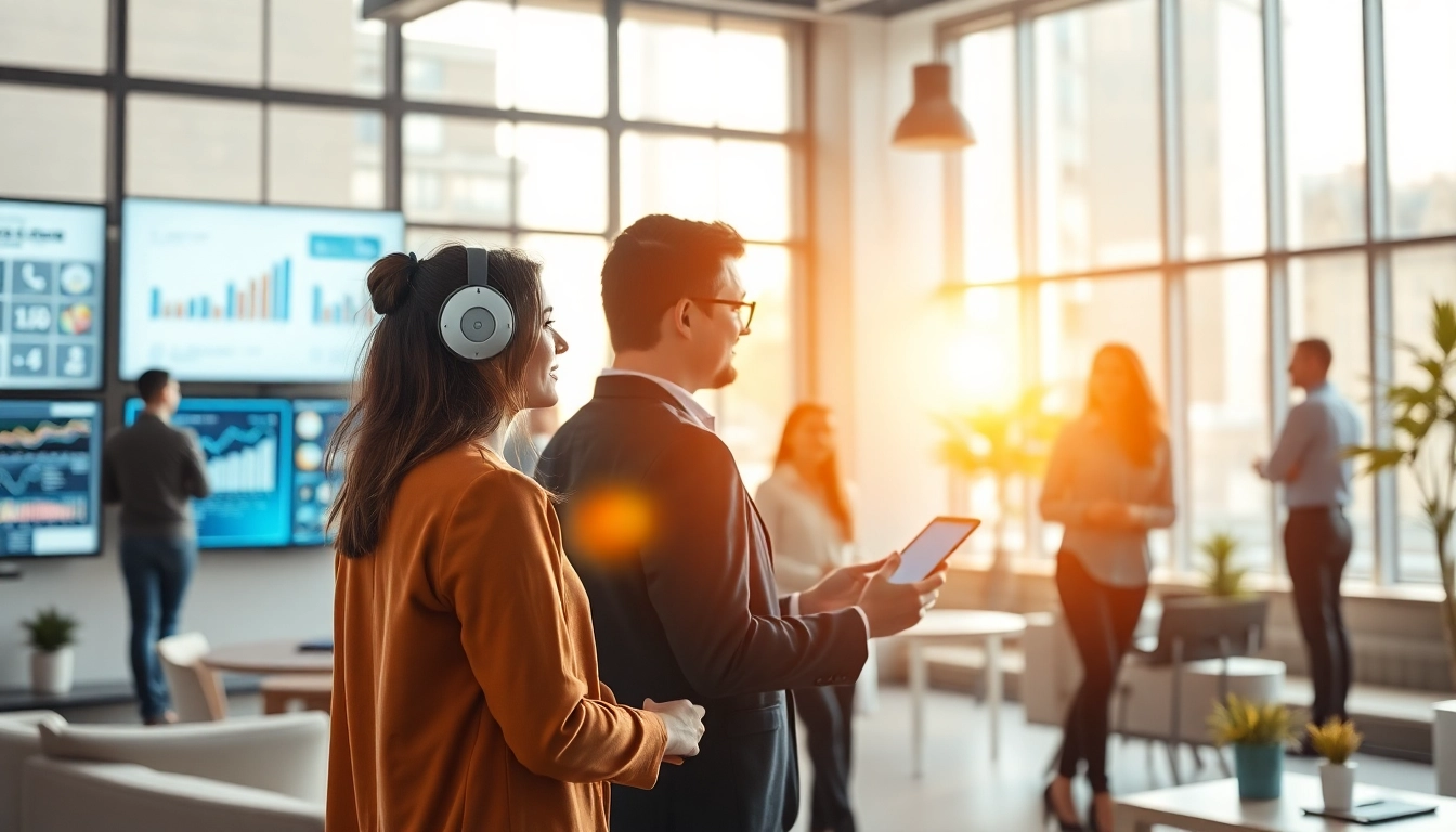 Showcasing an assistant for enterprise aiding team collaboration in a high-tech workspace.