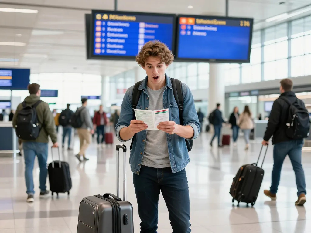 Traveler at Manchester Airport from Halifax preparing for an exciting journey, with a suitcase in hand.