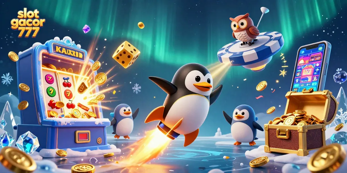 Mainkan slot gacor 777 dengan penguin emas yang meluncur di luar angkasa dan mesin slot meledak penuh koin.