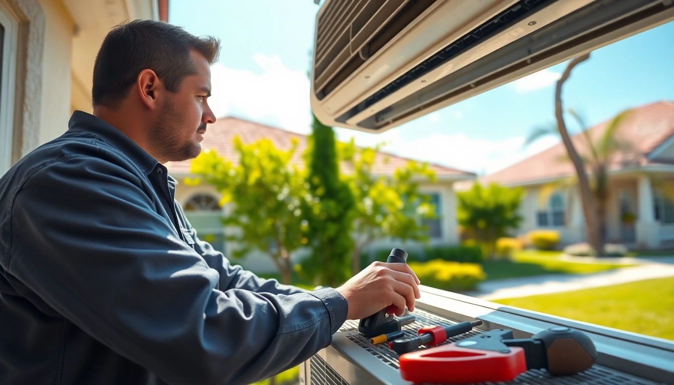HVAC Repair Tampa professional diagnosing an air conditioning unit at a Tampa home.