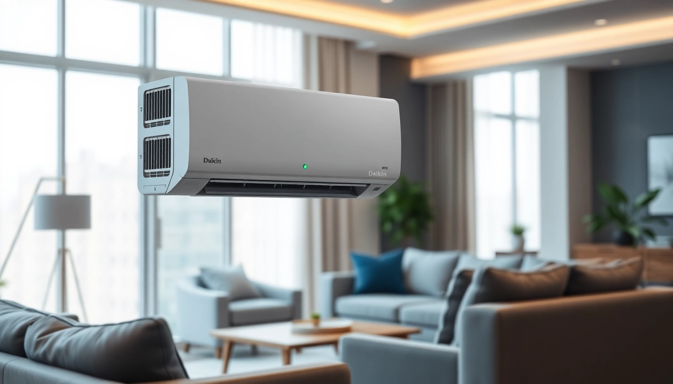 Efficient Daikin mini split AC unit enhances comfort in a modern living room.