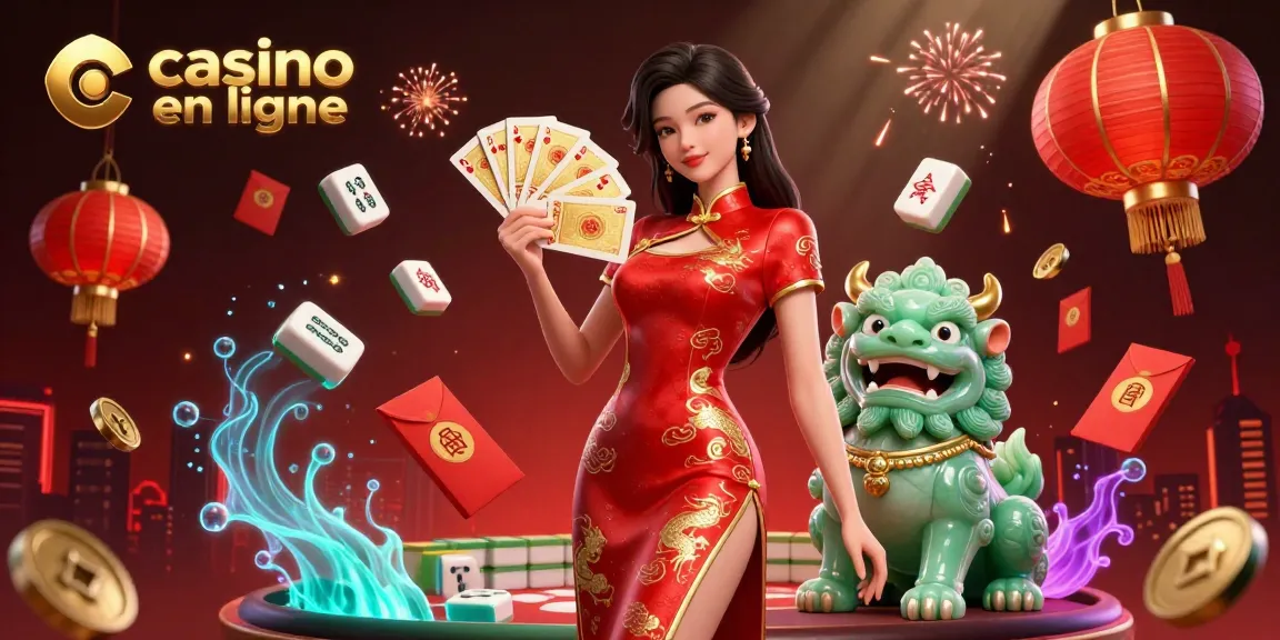 Jouez à des jeux captivants dans un casino en ligne dynamique, avec des cartes, des lanternes et des éléments gagnants.