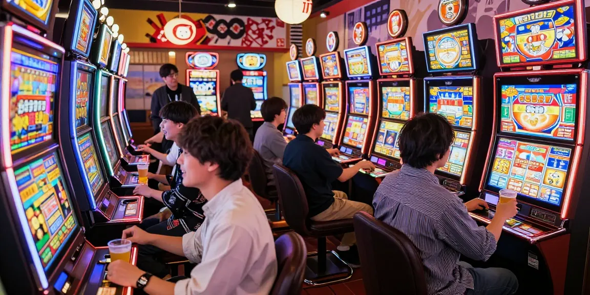 Exciting group playing slot jepang machines at vibrant Japanese casino