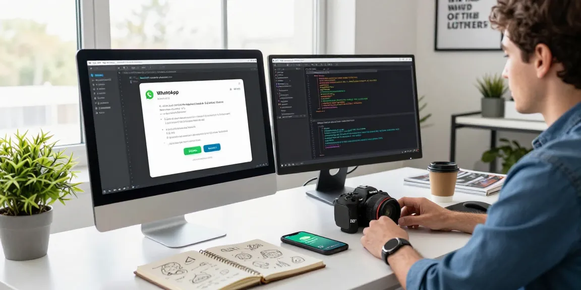 Person using WhatsApp電腦版 on a modern workspace desktop, showcasing productivity and technology.