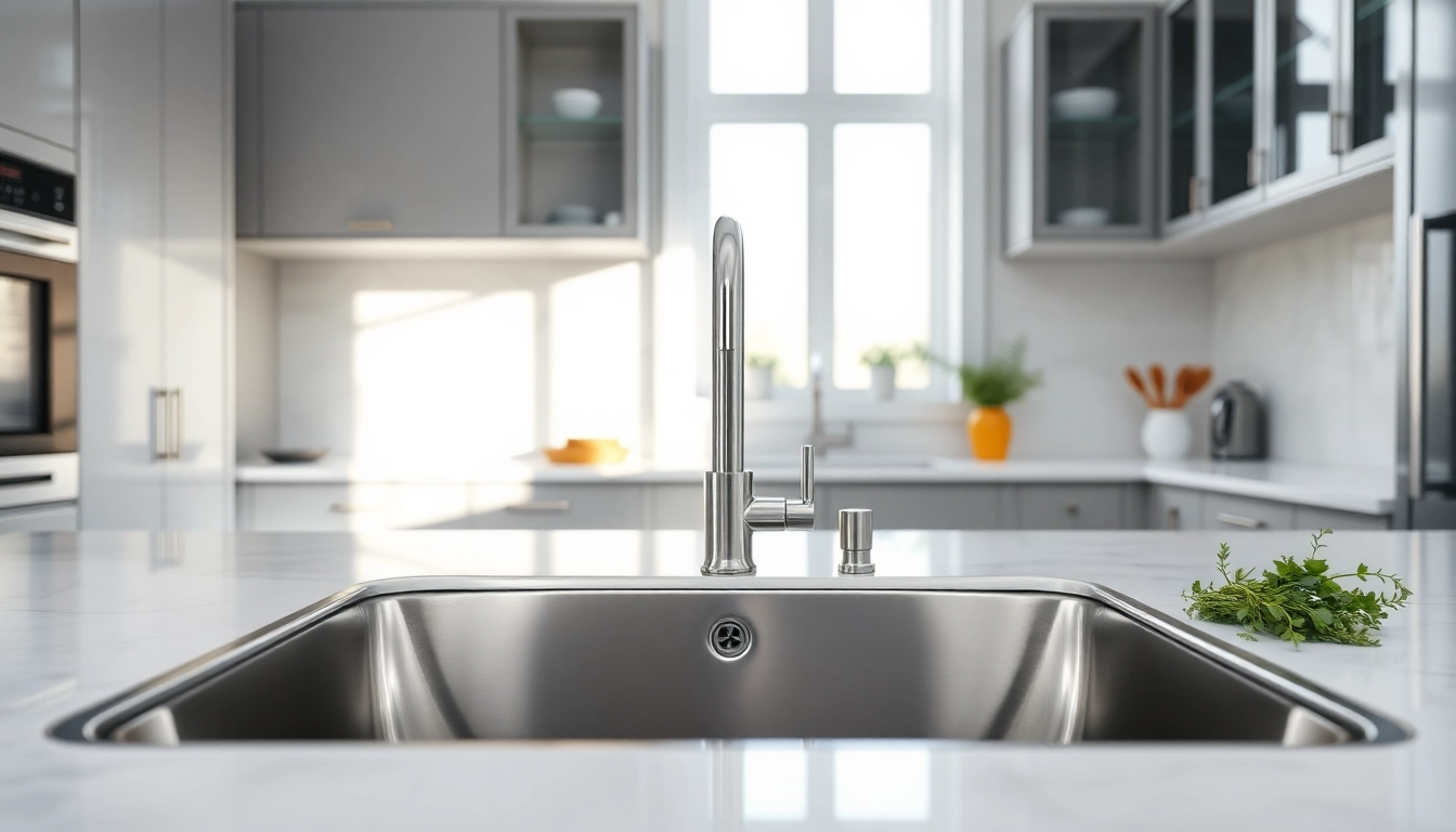 Stainless steel kitchen sink near me enhances a modern kitchen's elegant and practical design.