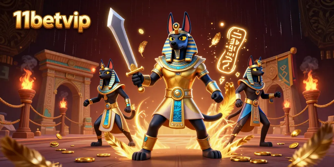 Experience the thrill of 11betvip with Anubis and Bastet in an exciting casino setting.