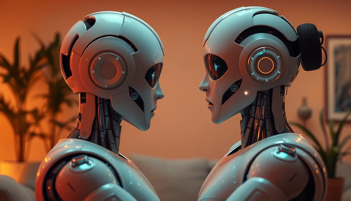 Engaging interaction between a human and an AI robot in a cozy, intimate environment, reflecting the theme of ai sex.
