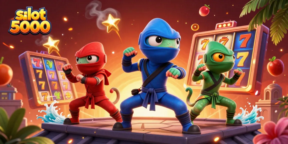 Engage with slot 5000 excitement as ninja chameleons showcase thrilling jackpot spins and colorful symbols.