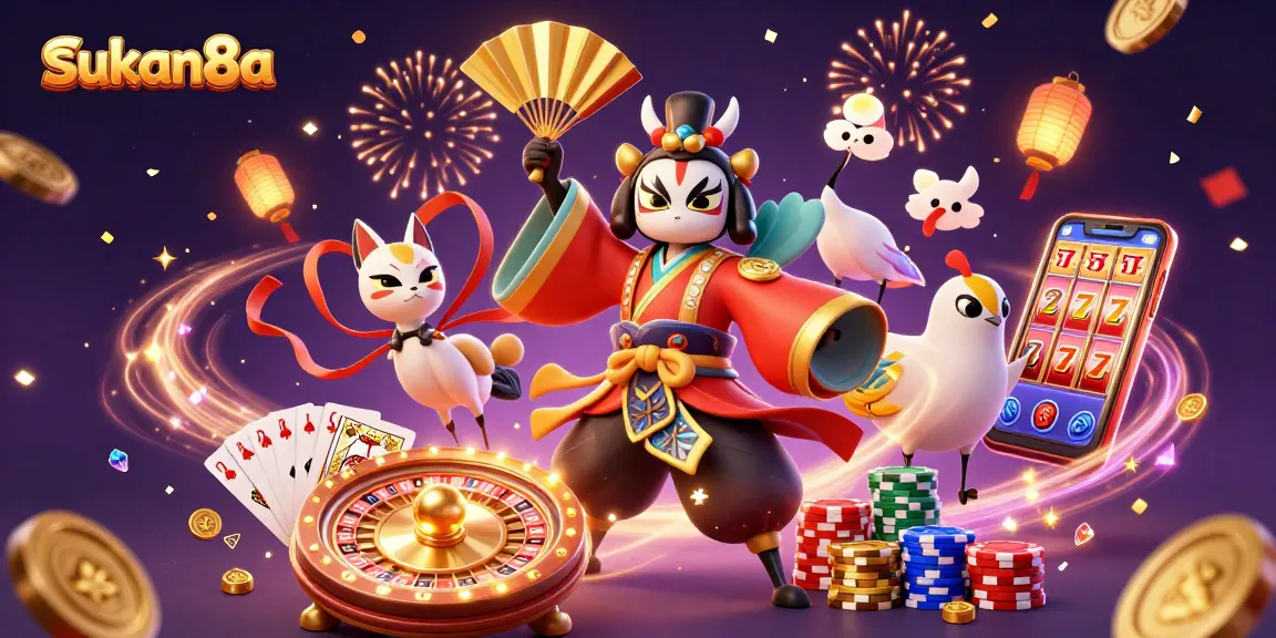 Spin and win with sukan8a's vibrant 3D casino world featuring dynamic gambling elements.