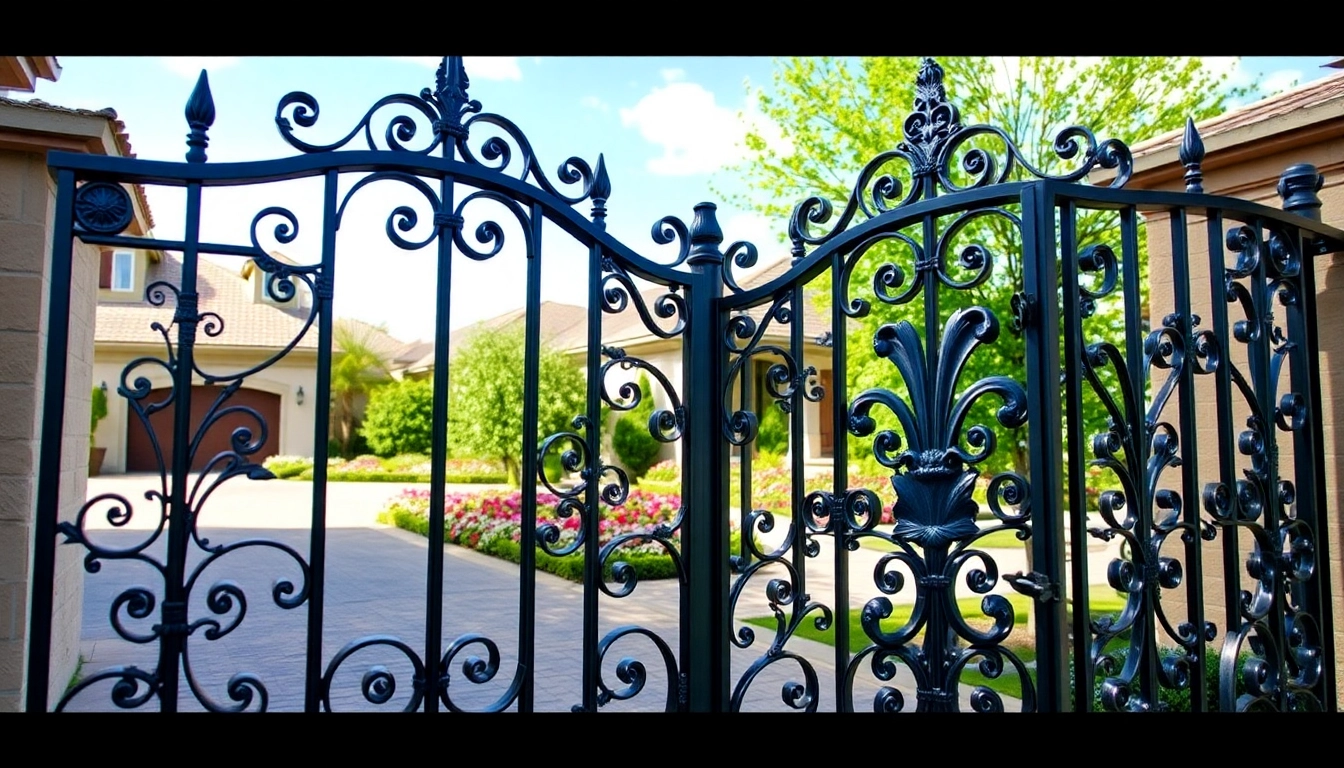 Showcasing custom steel gates in a refined residential setting, emphasizing elegance and craftsmanship.