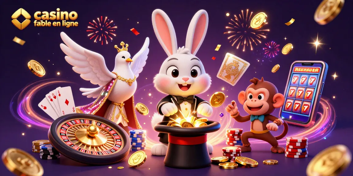 Engagez-vous avec la scène dynamique d'un casino fiable en ligne mettant en scène un lapin magique, une colombe charismatique et un singe espiègle.