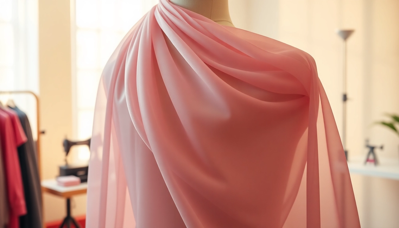 Chiffon stof elegant weergegeven met zachte texturen in een modeatelier.