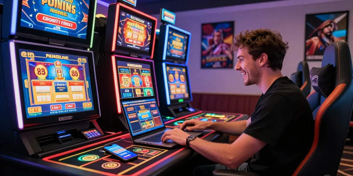 Exciting gaming scene at online casinos that accept credit cards, showcasing a player engaged with vibrant slot machines and live dealer games.