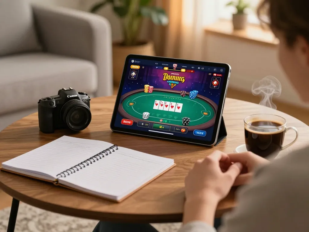 Experience thrilling poker action with paris888 on a tablet in a cozy home setting.