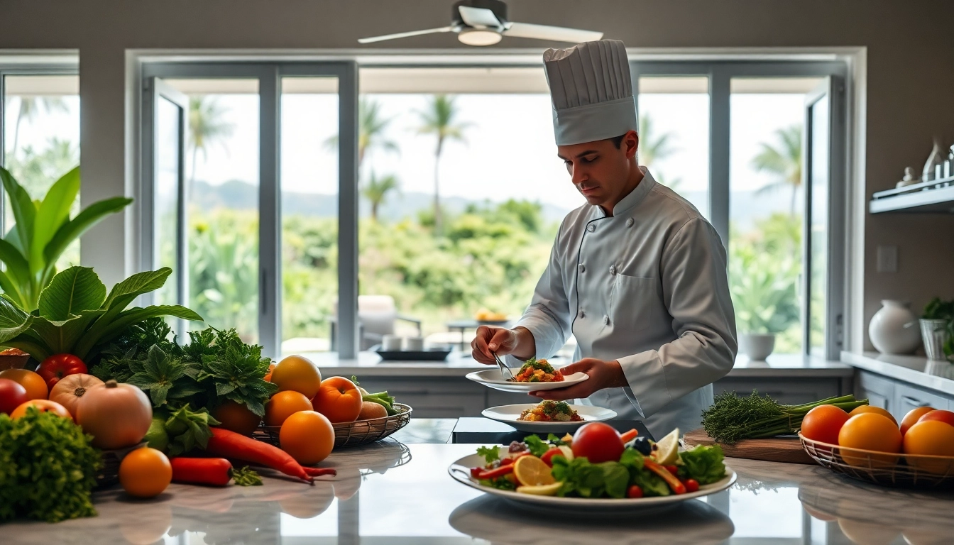 Delightful private chef st maarten preparing a gourmet dish in a luxurious villa kitchen