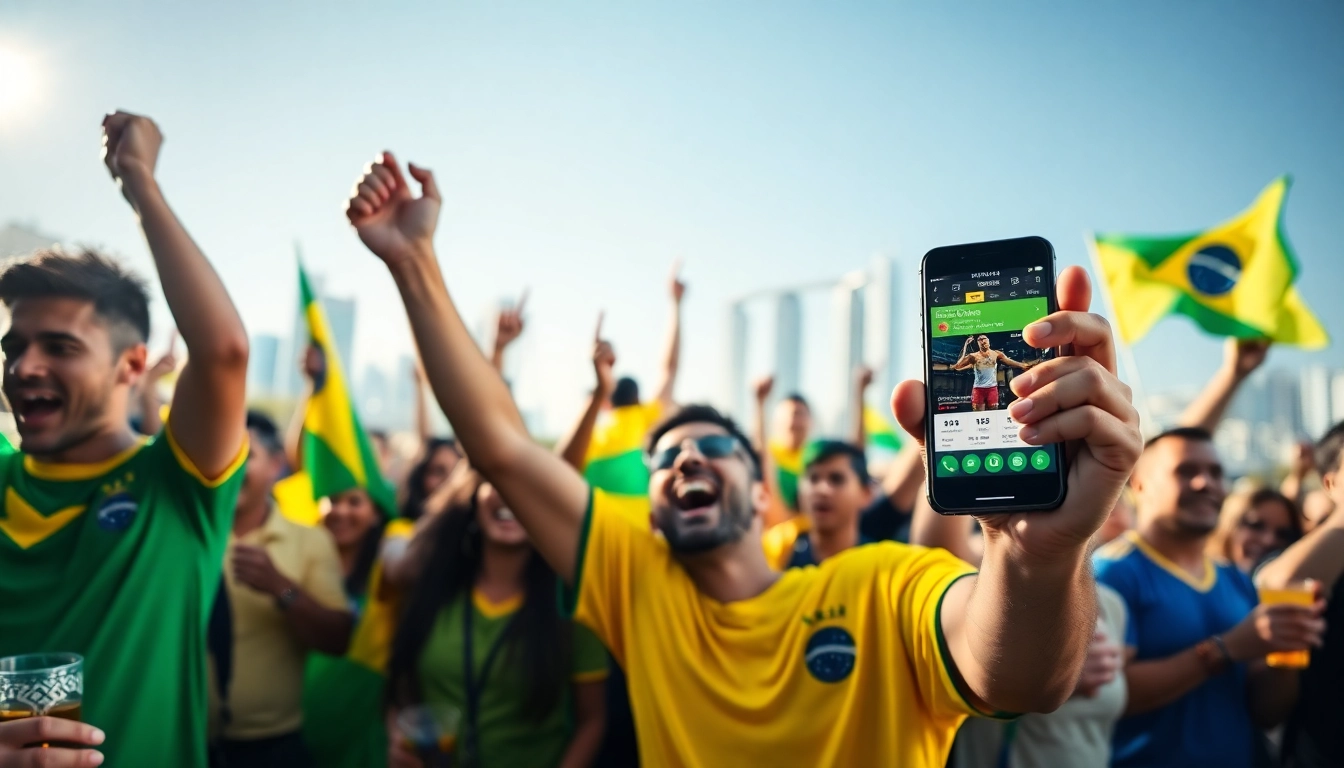 Celebrate the excitement of best sports betting sites for Brazil with enthusiastic fans and a smartphone.